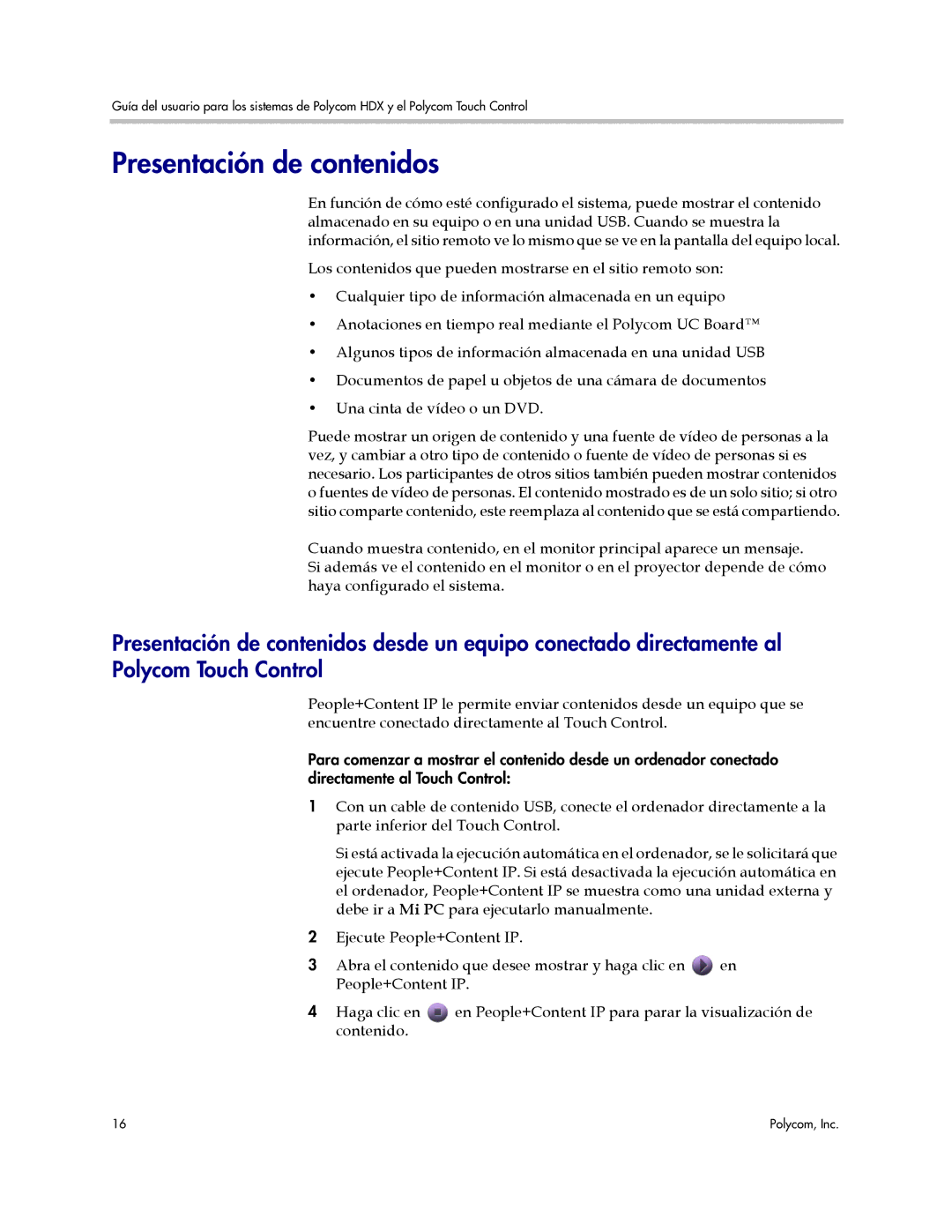 Polycom A, 3725-61955-004 manual Presentación de contenidos 