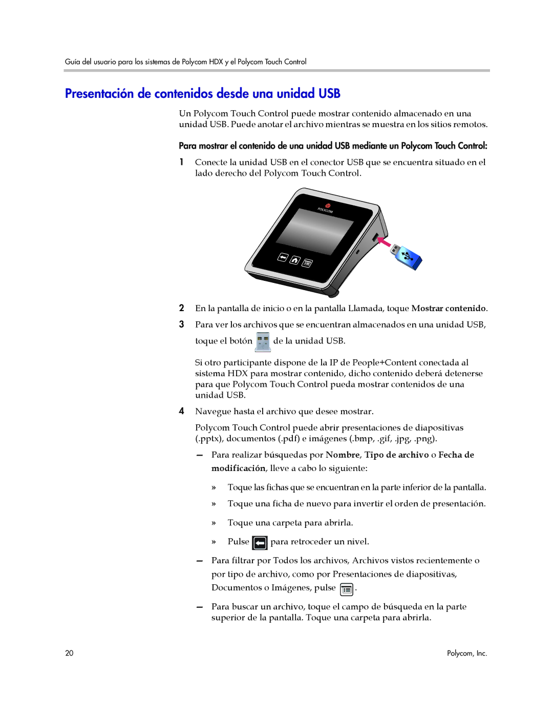 Polycom A, 3725-61955-004 manual Presentación de contenidos desde una unidad USB 