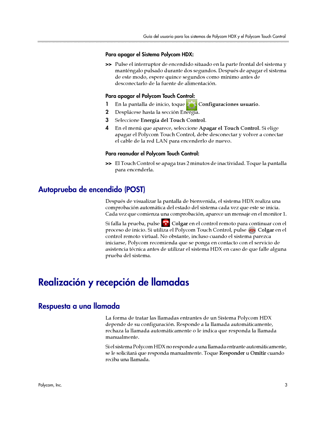 Polycom 3725-61955-004 manual Realización y recepción de llamadas, Autoprueba de encendido Post, Respuesta a una llamada 