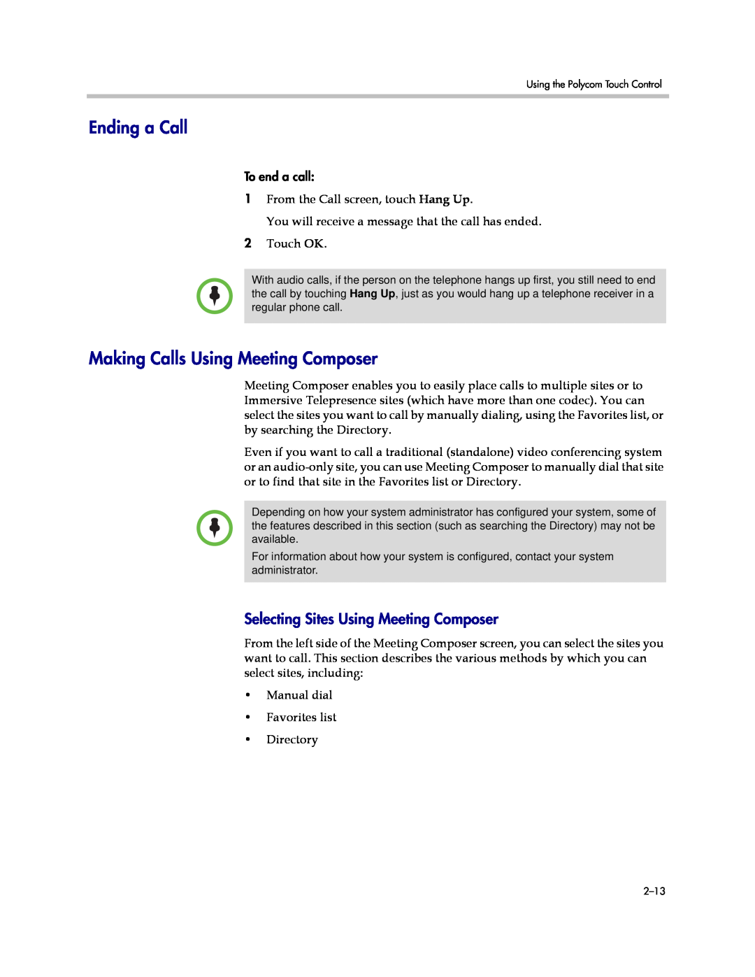 Polycom 3725-63211-002, A manual Ending a Call, Making Calls Using Meeting Composer, Selecting Sites Using Meeting Composer 
