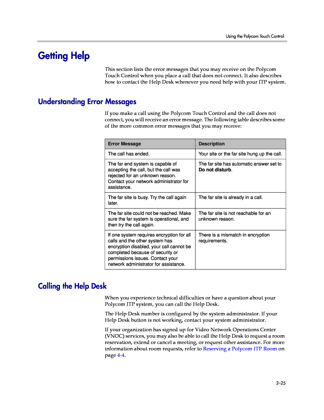 Polycom 3725-63211-002, A manual Getting Help, Understanding Error Messages, Calling the Help Desk 