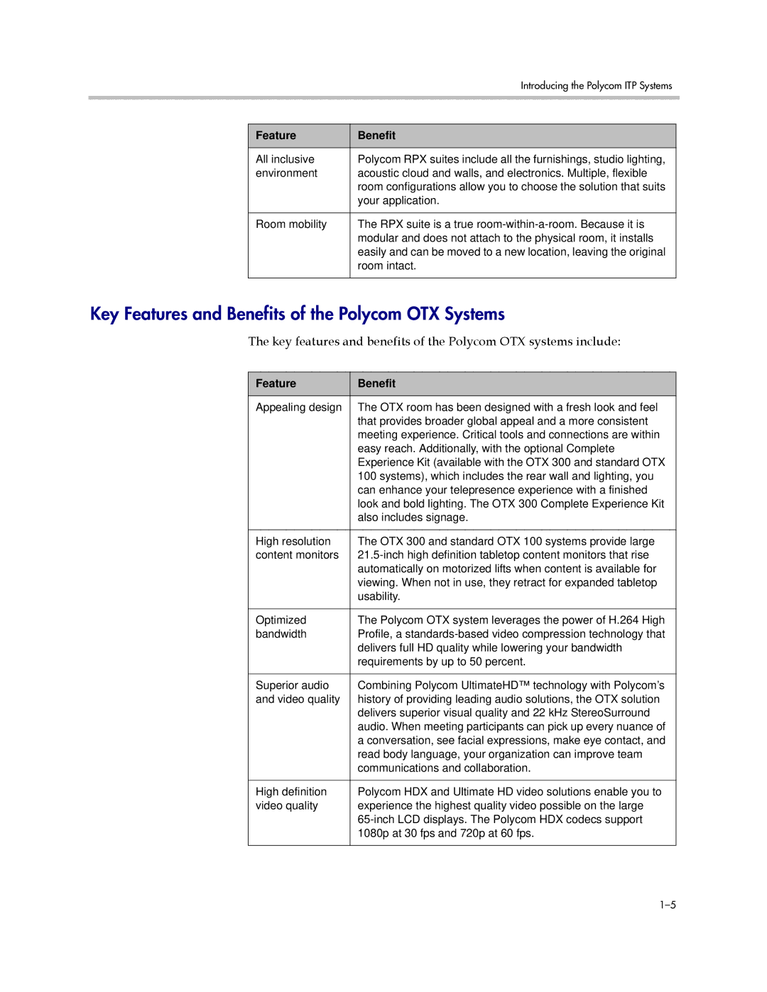 Polycom 3725-63211-002, A manual Key Features and Benefits of the Polycom OTX Systems 