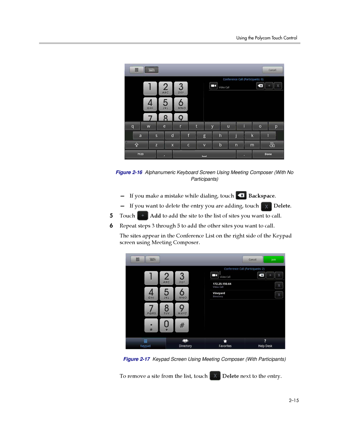 Polycom 3725-63211-002, A manual 17Keypad Screen Using Meeting Composer With Participants 