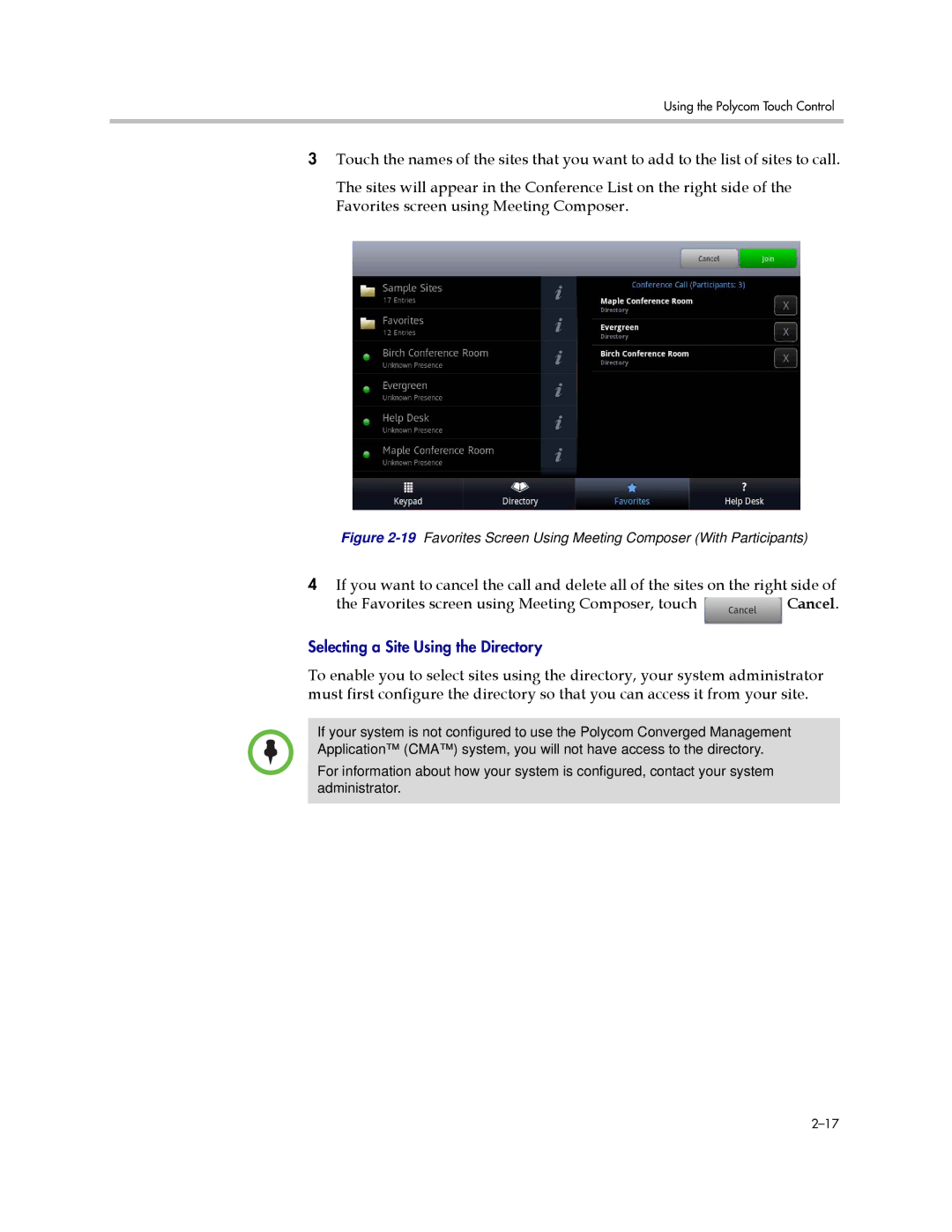 Polycom 3725-63211-002, A manual Selecting a Site Using the Directory 