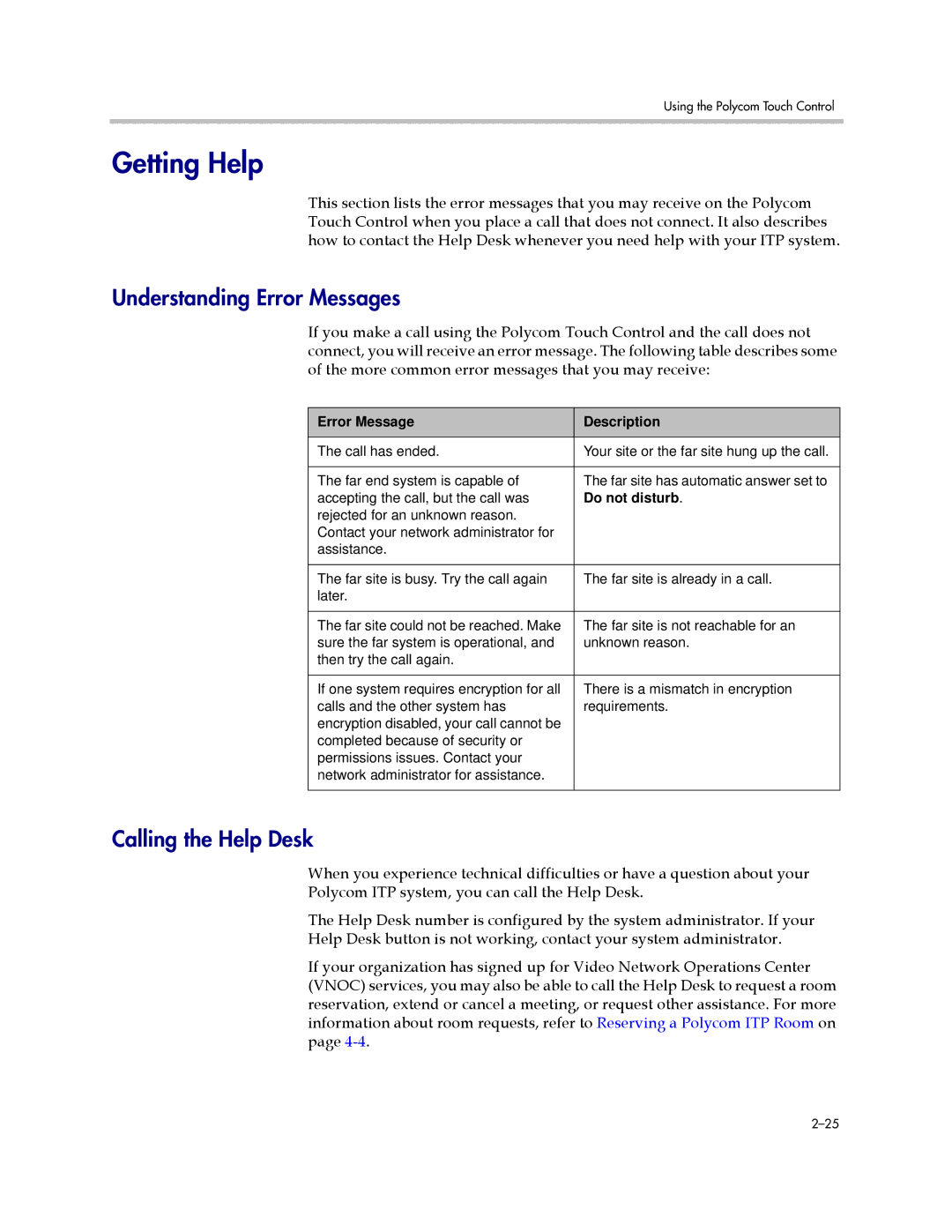 Polycom 3725-63211-002, A manual Getting Help, Understanding Error Messages, Calling the Help Desk 