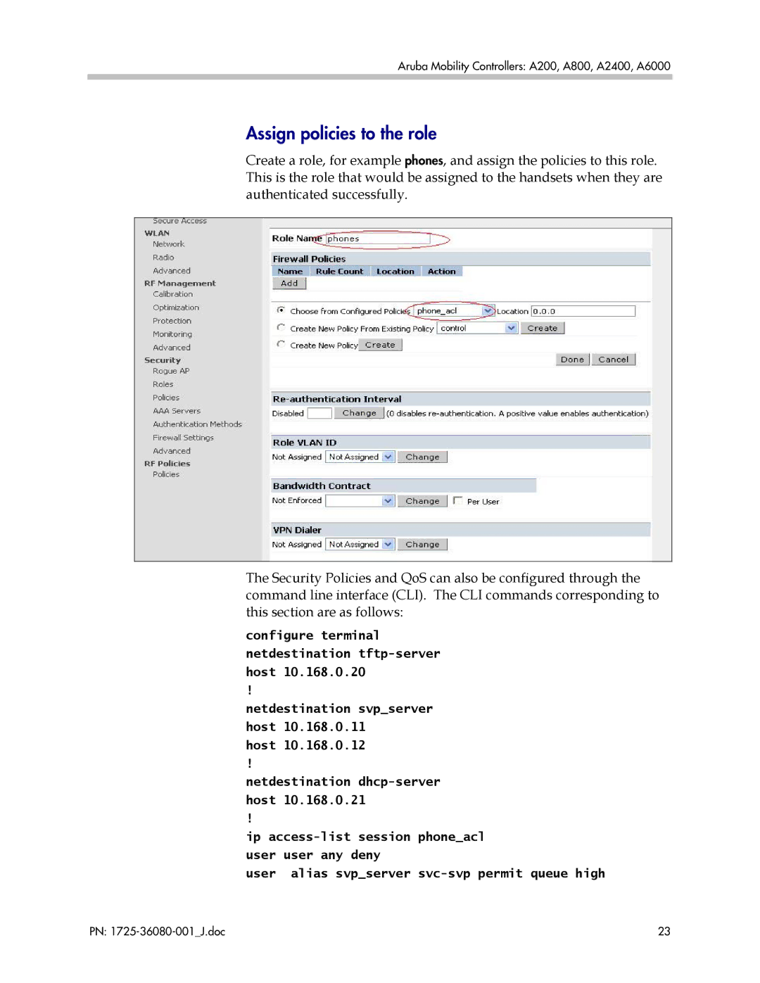 Polycom A2400, A200, A6000, A800 manual Assign policies to the role 