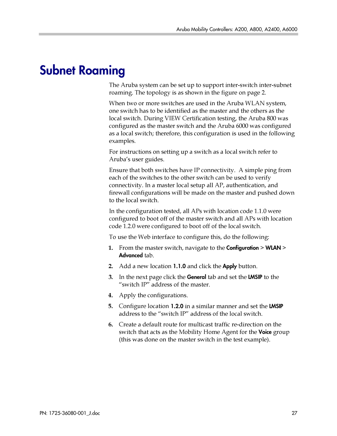 Polycom A2400, A200, A6000, A800 manual Subnet Roaming 