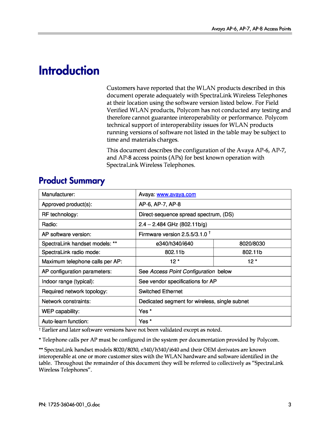 Polycom AP-7, AP-8, AP-6 manual Introduction, Product Summary 