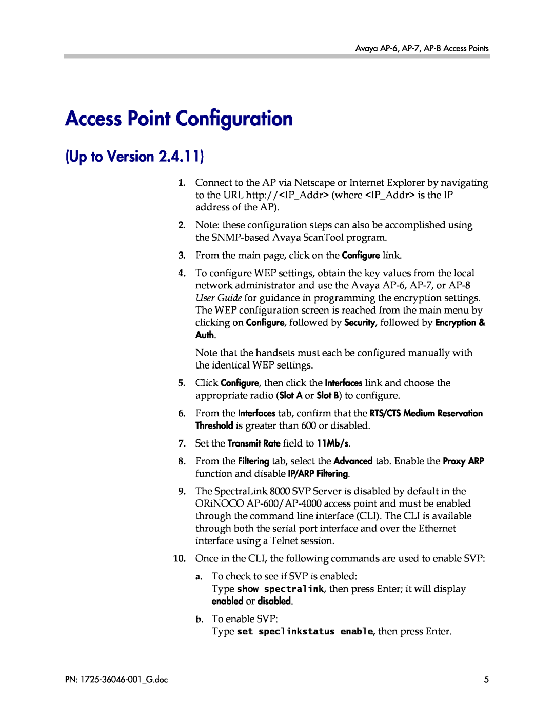 Polycom AP-6, AP-7, AP-8 manual Access Point Configuration, Up to Version 