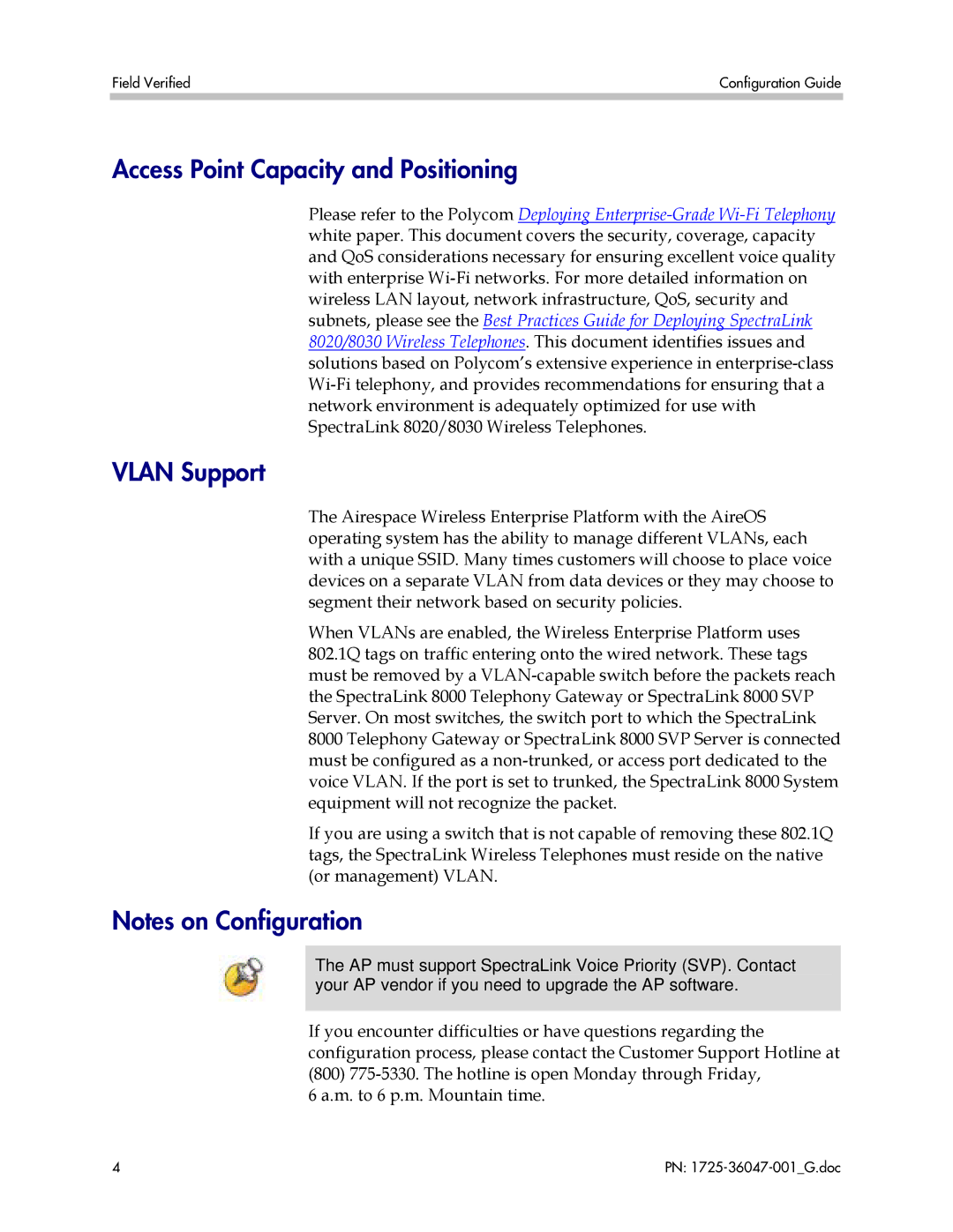 Polycom AS-2000 manual Access Point Capacity and Positioning, Vlan Support 