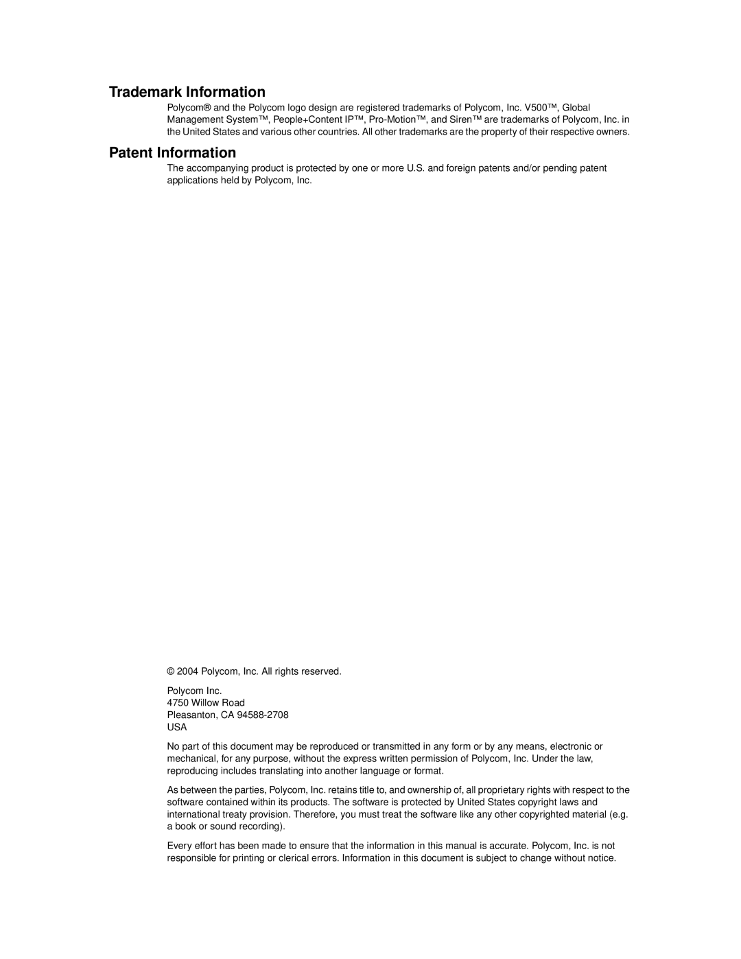 Polycom Audio and Video manual Trademark Information 