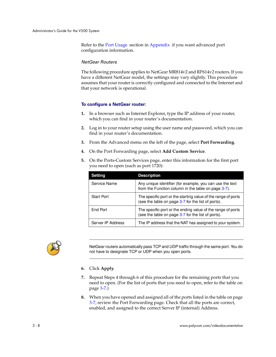 Polycom Audio and Video manual NetGear Routers, To configure a NetGear router 