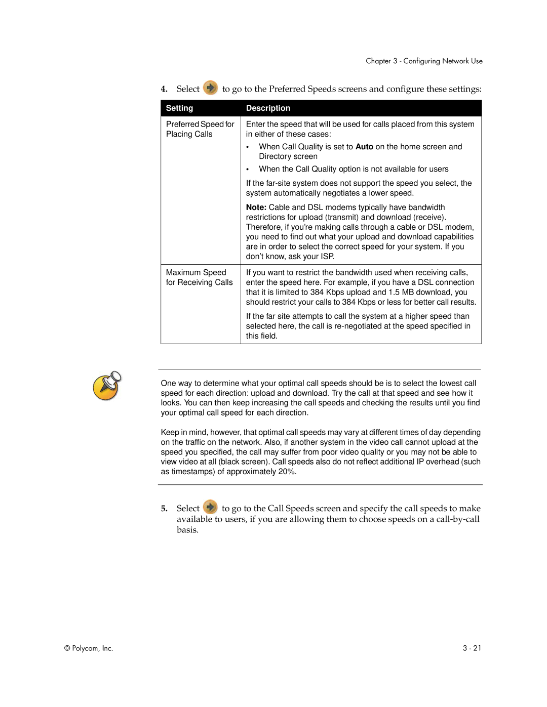 Polycom Audio and Video manual Preferred Speed for 