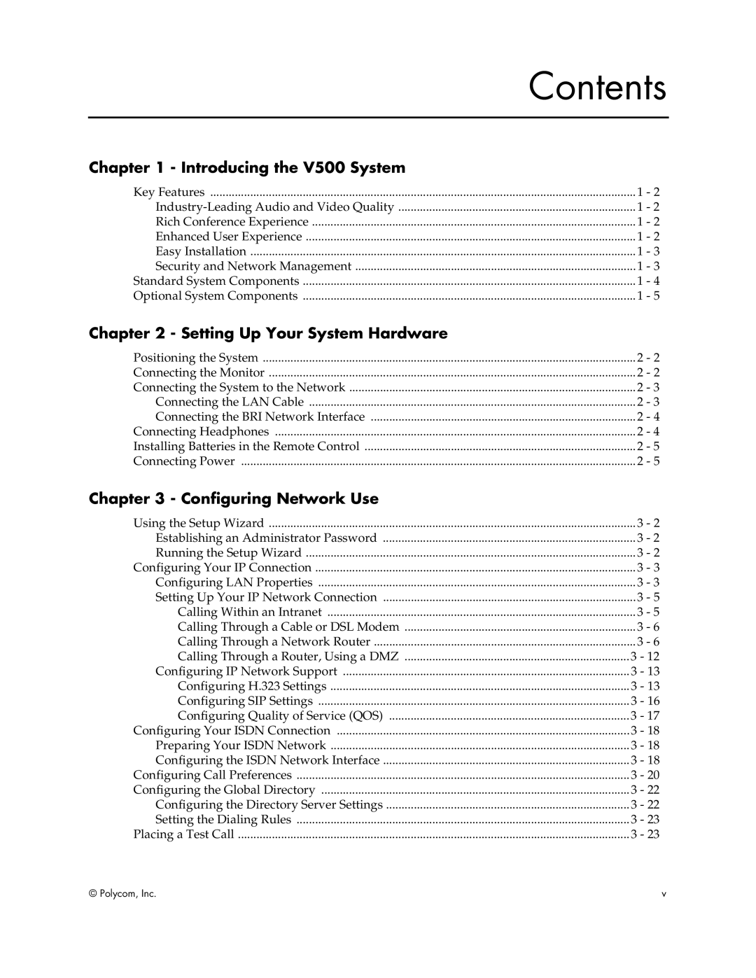 Polycom Audio and Video manual Contents 