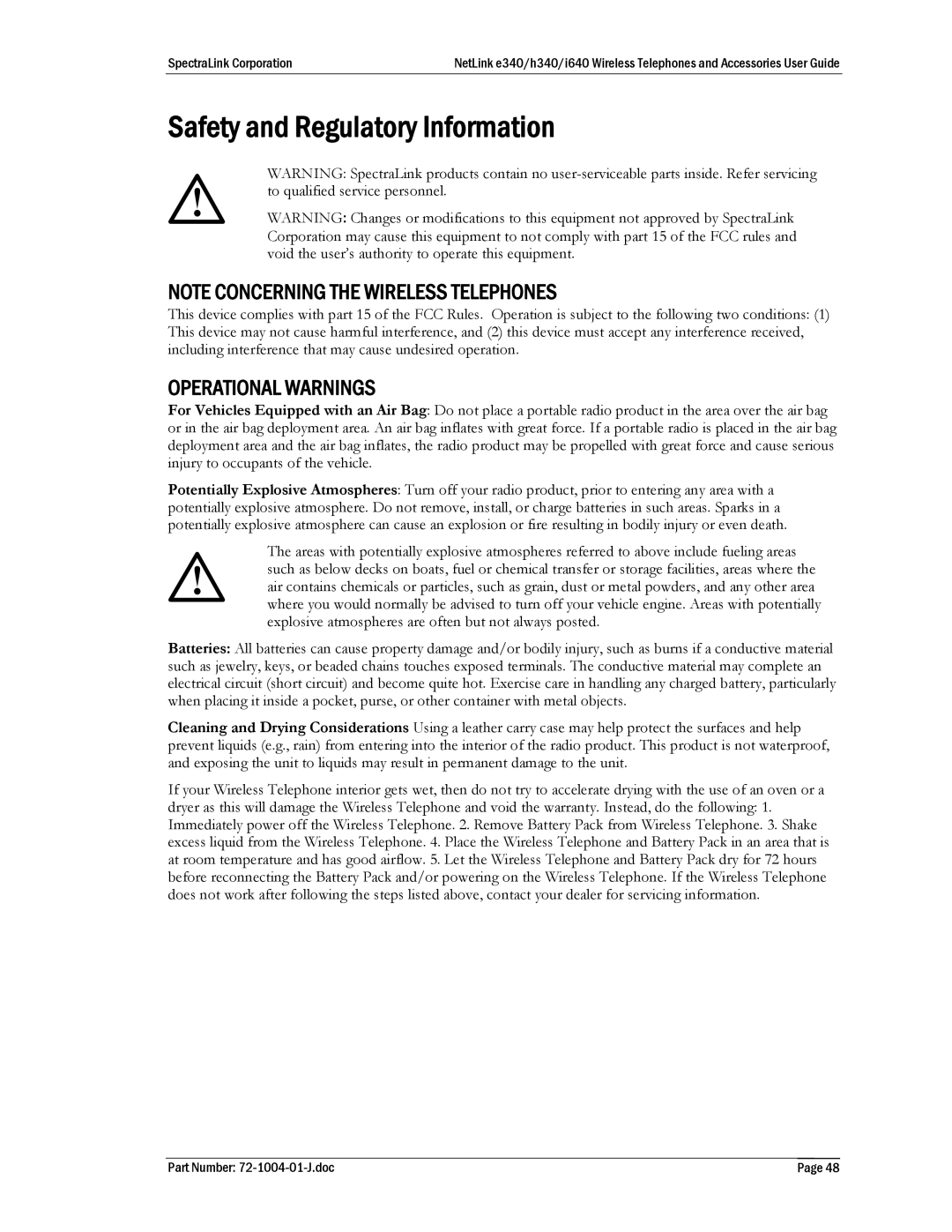 Polycom BPN100, BPX100, GCN100, DCX200, DCX100, s640, s340, 72-1004-01 Safety and Regulatory Information, Operational Warnings 