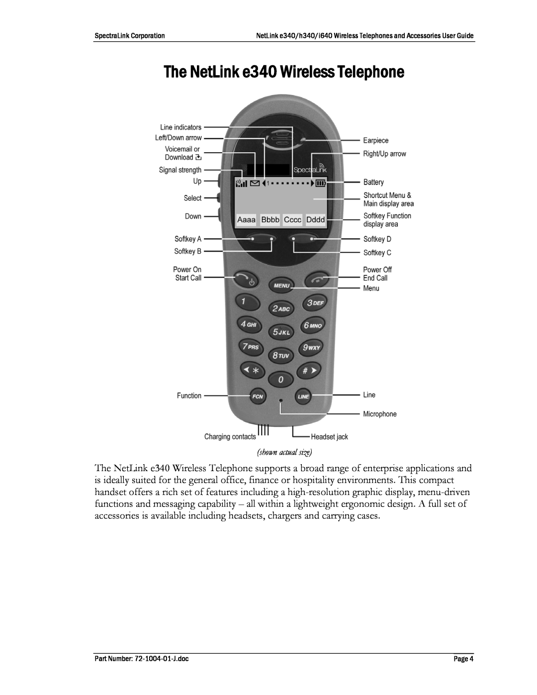 Polycom BPN100, BPX100, GCN100, DCX200, DCX100, s640, s340, 72-1004-01 The NetLink e340 Wireless Telephone, shown actual size 