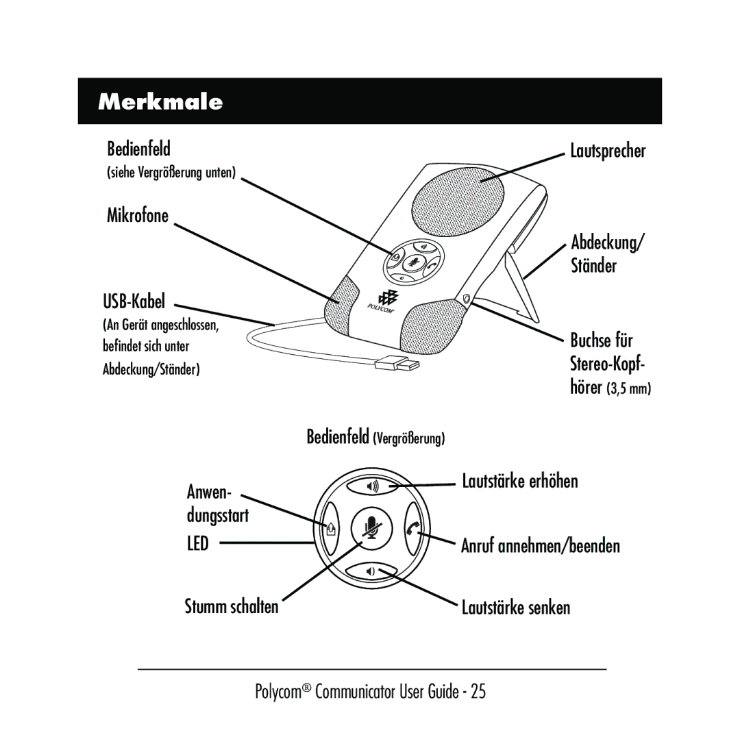 Polycom C100 manual Merkmale 