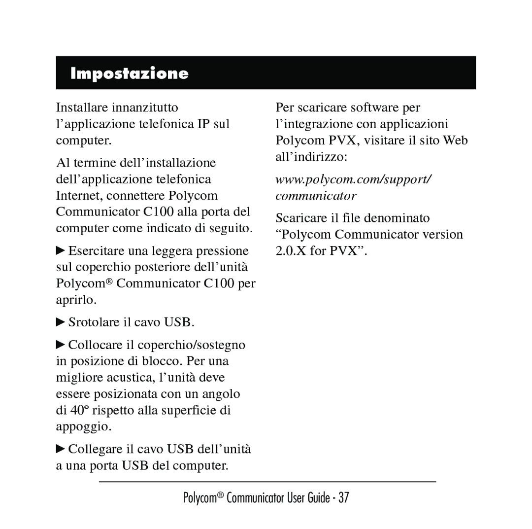 Polycom C100 manual Impostazione 