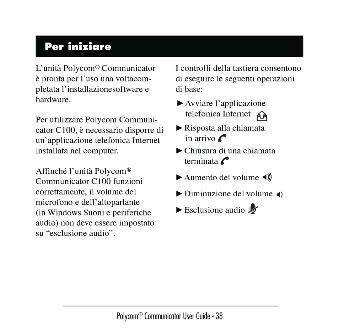 Polycom C100 manual Per iniziare 