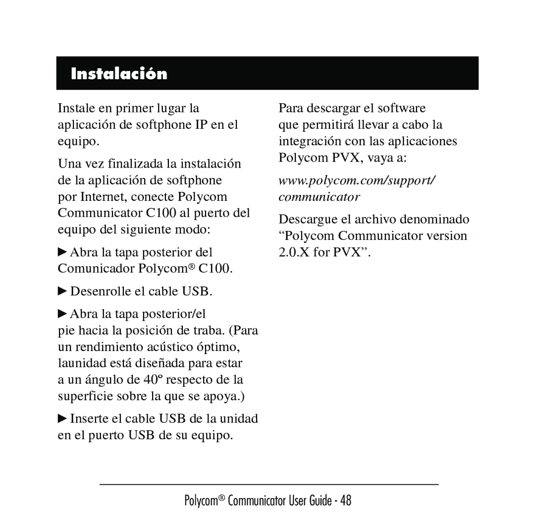 Polycom C100 manual Instalación 