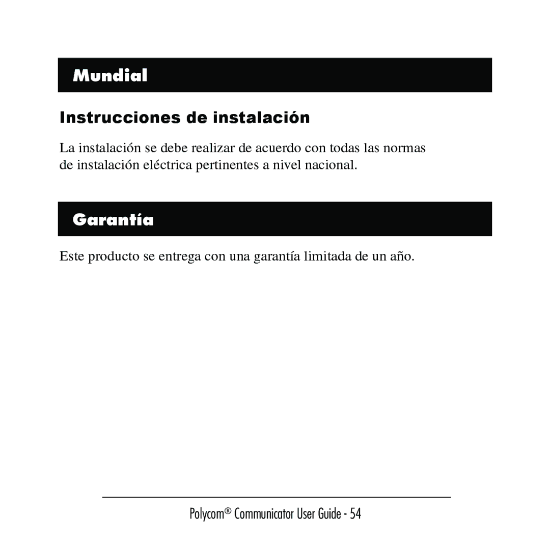 Polycom C100 manual Mundial, Instrucciones de instalación, Garantía 