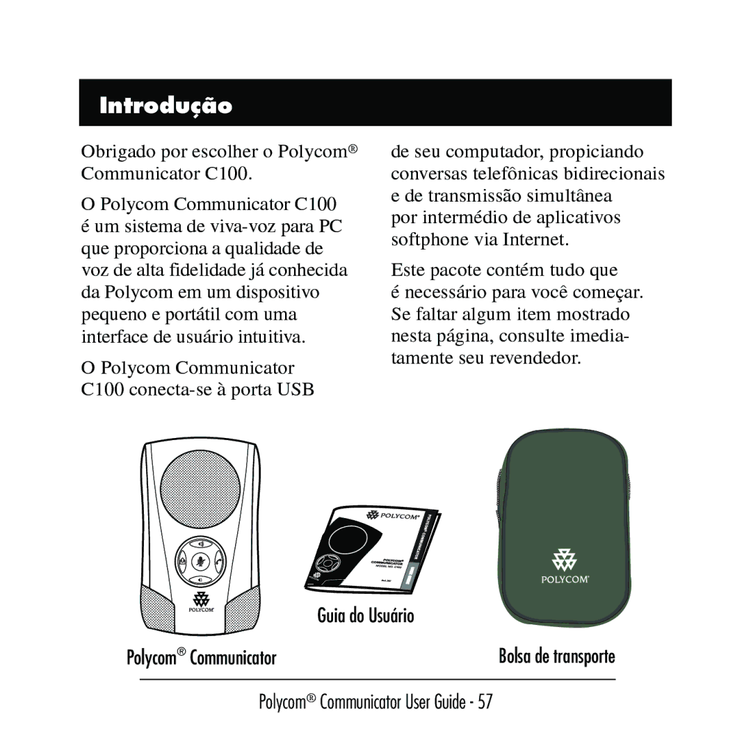 Polycom C100 manual Introdução 