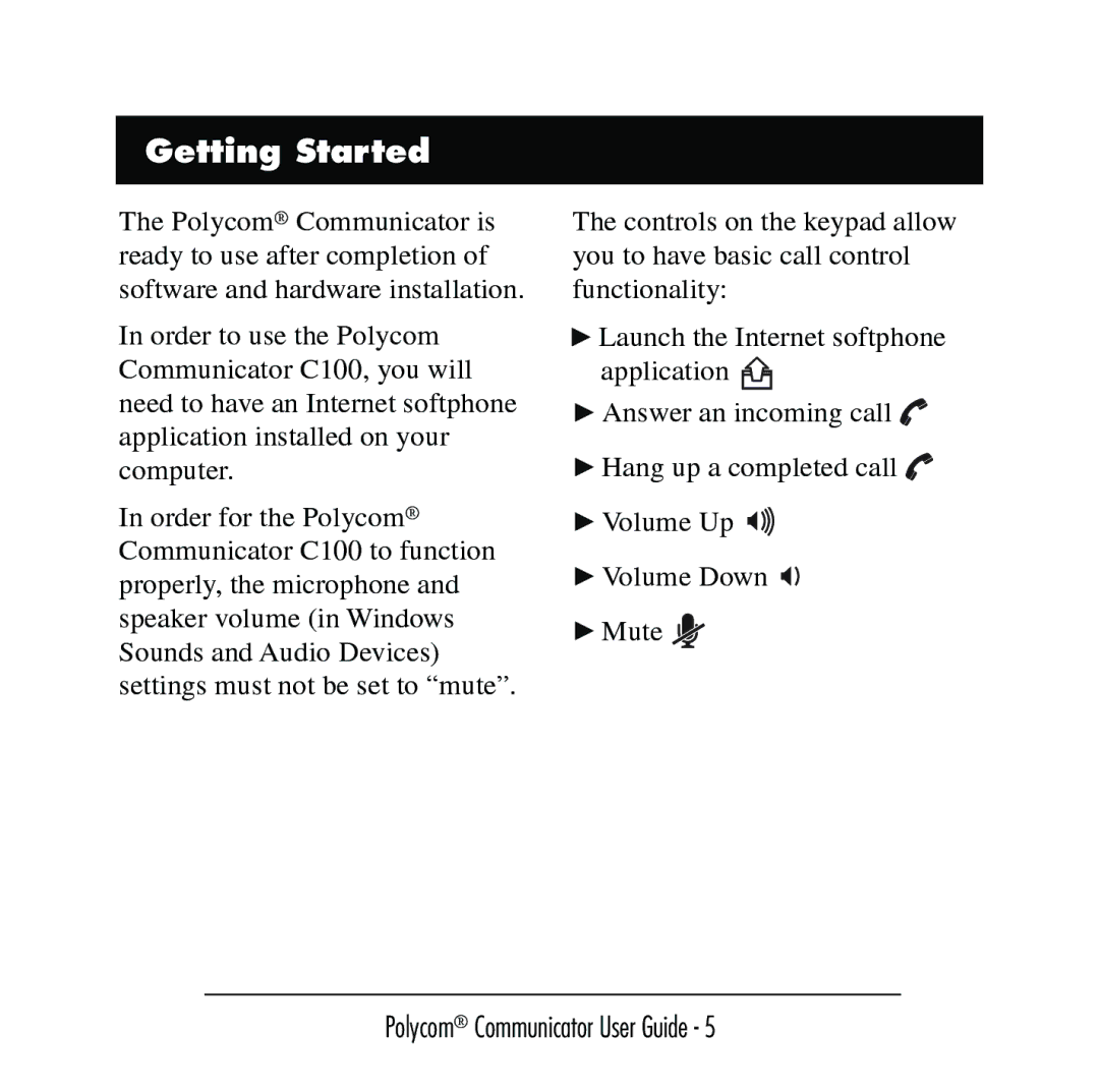 Polycom C100 manual Getting Started 