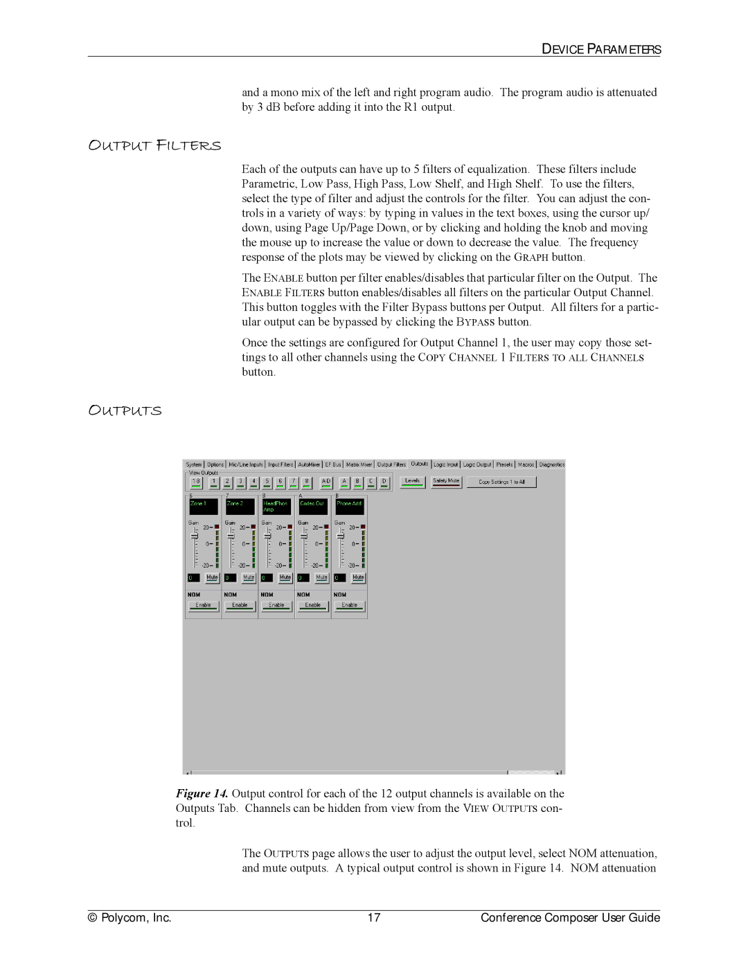 Polycom CCUG-0100-01 manual Output Filters, Outputs 