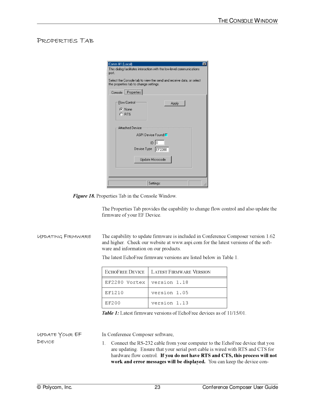 Polycom CCUG-0100-01 manual Properties TAB, Updating Firmware Update Your EF Device 