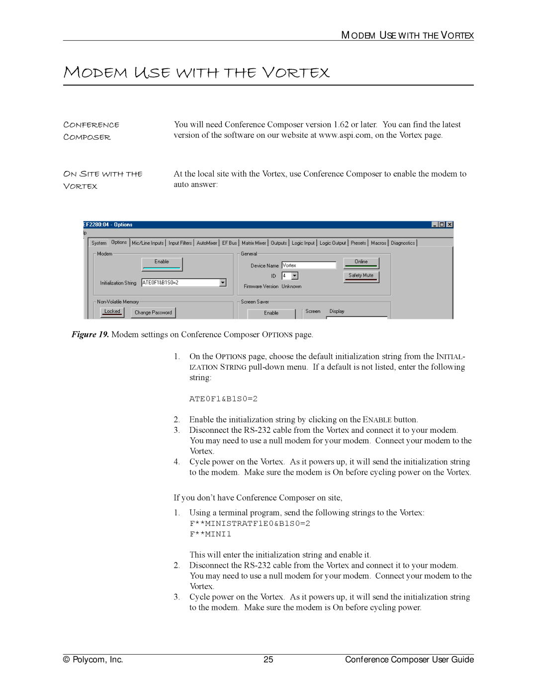 Polycom CCUG-0100-01 manual Modem USE with the Vortex, Conference Composer On Site with the Vortex 