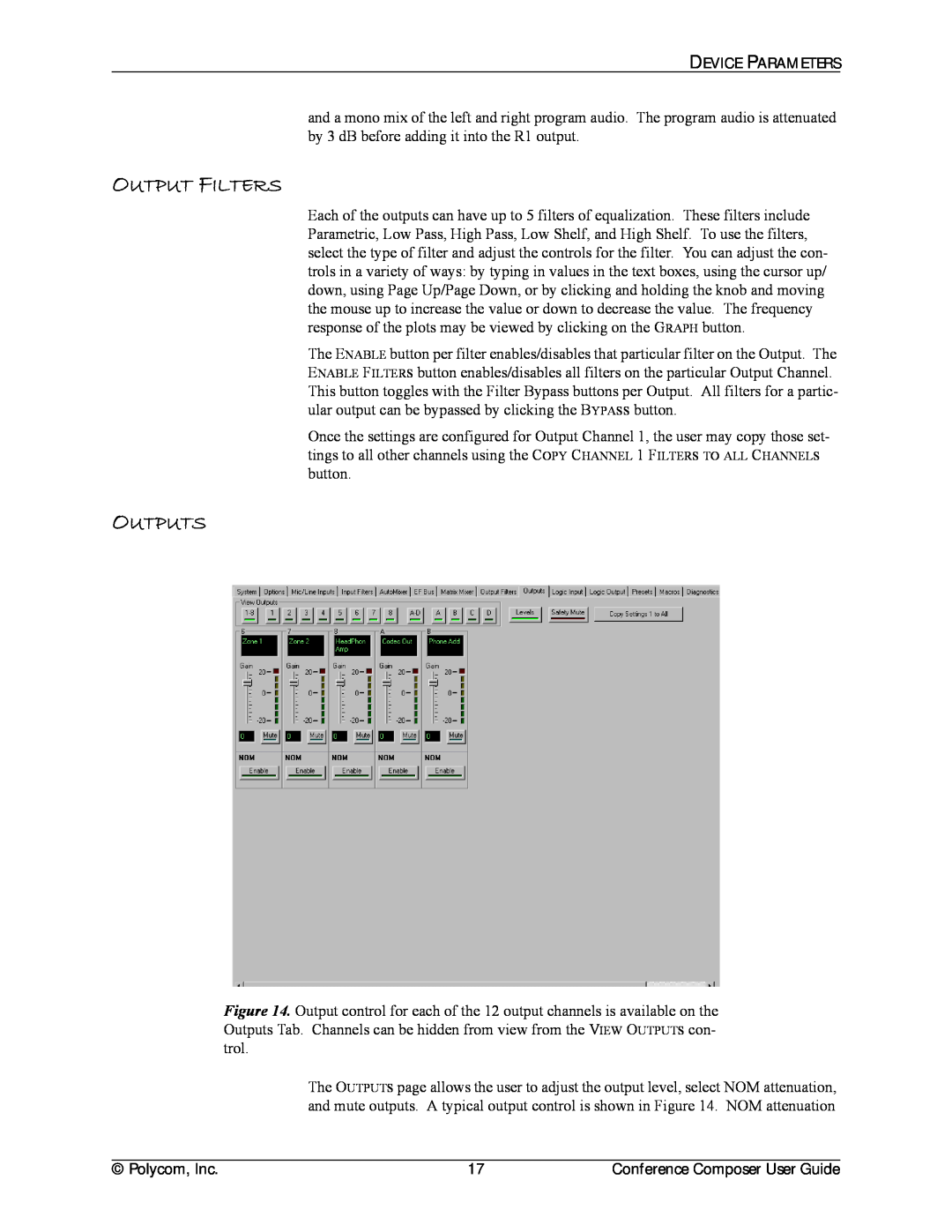 Polycom CCUG-0100-01 manual Output Filters, Outputs 