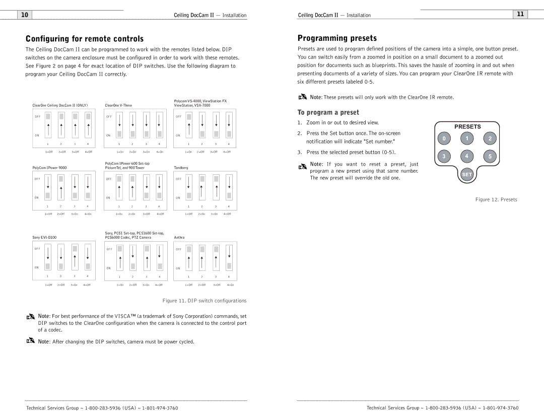 Polycom Ceiling DocCam user manual Configuring for remote controls, Programming presets, To program a preset 