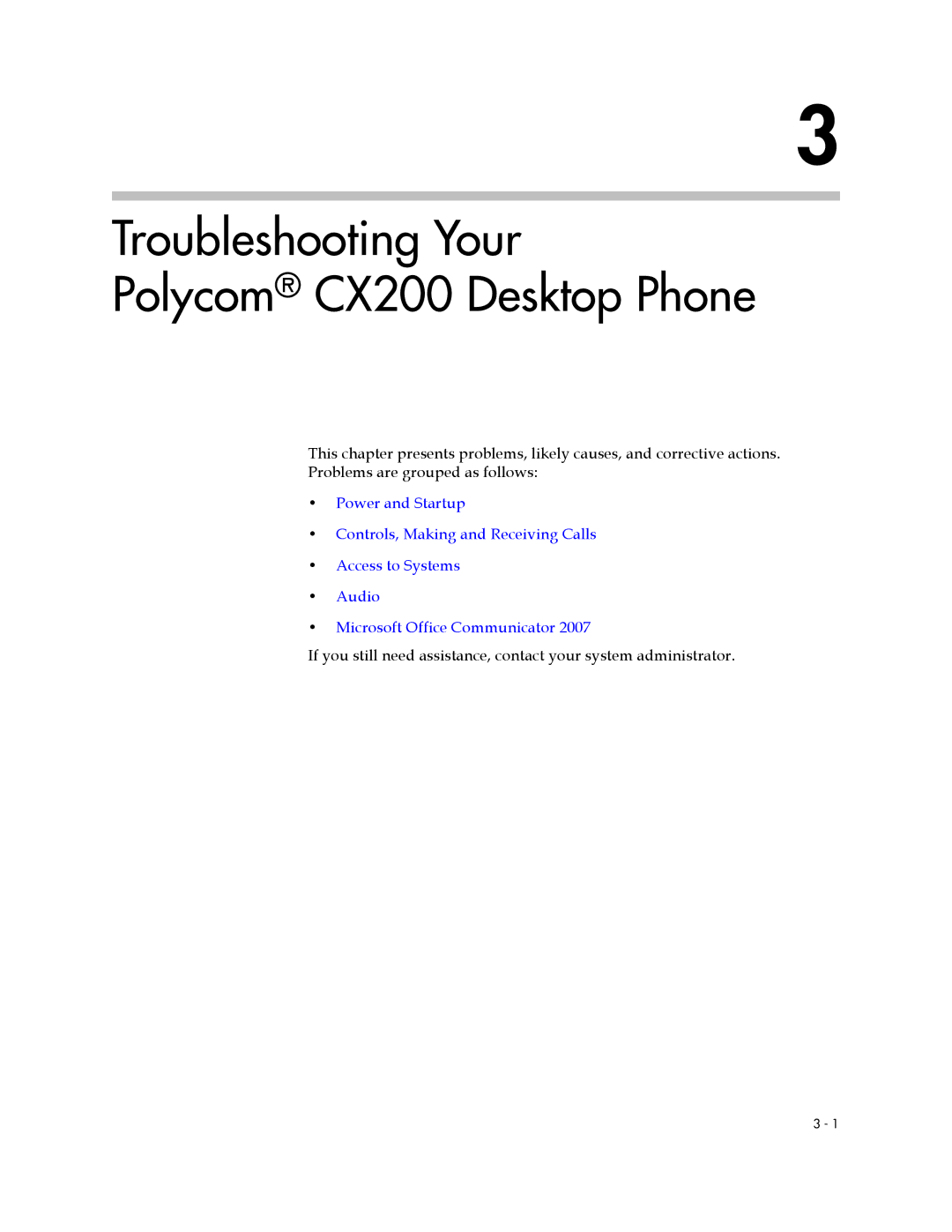 Polycom manual Troubleshooting Your Polycom CX200 Desktop Phone 