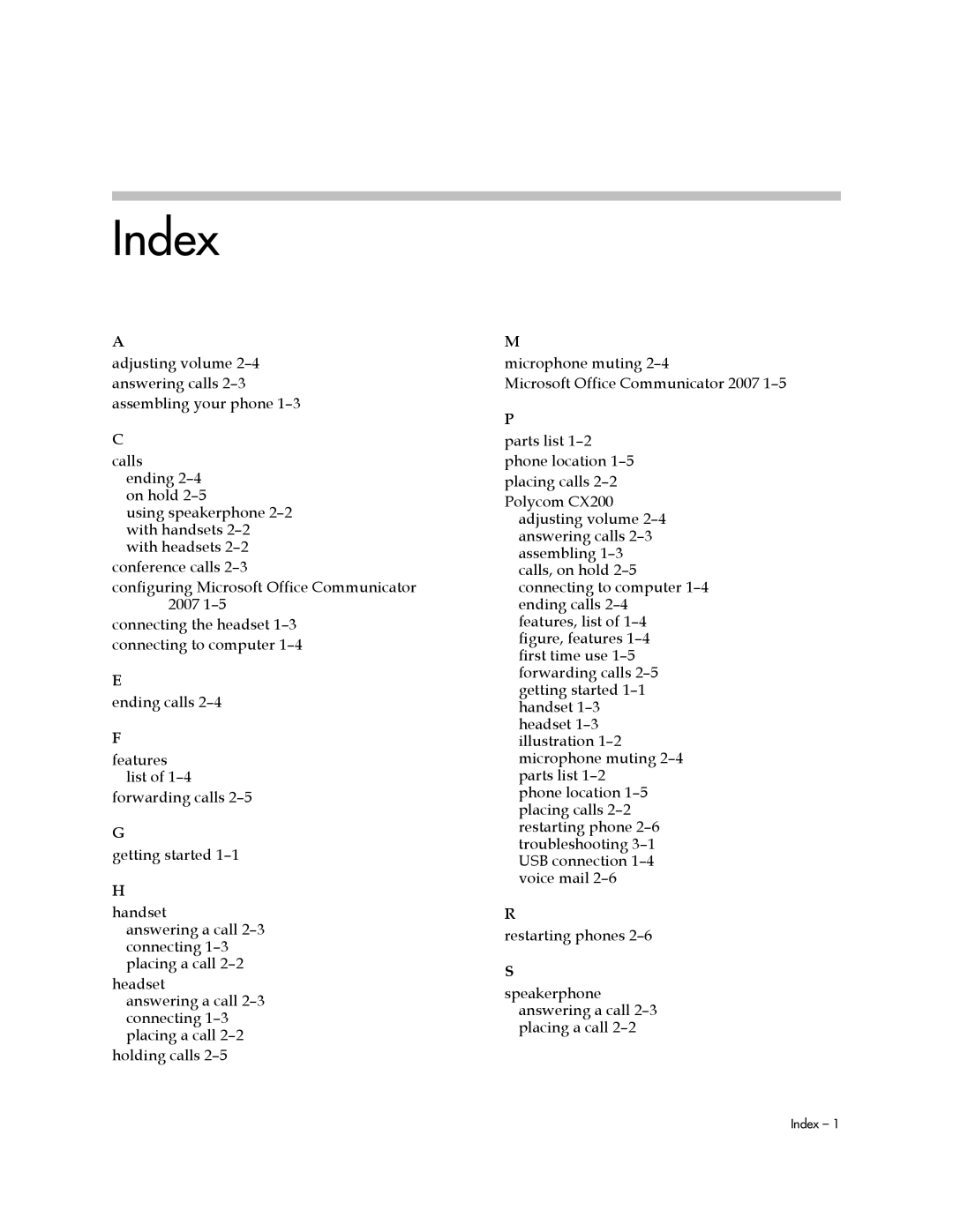 Polycom CX200 manual Index 