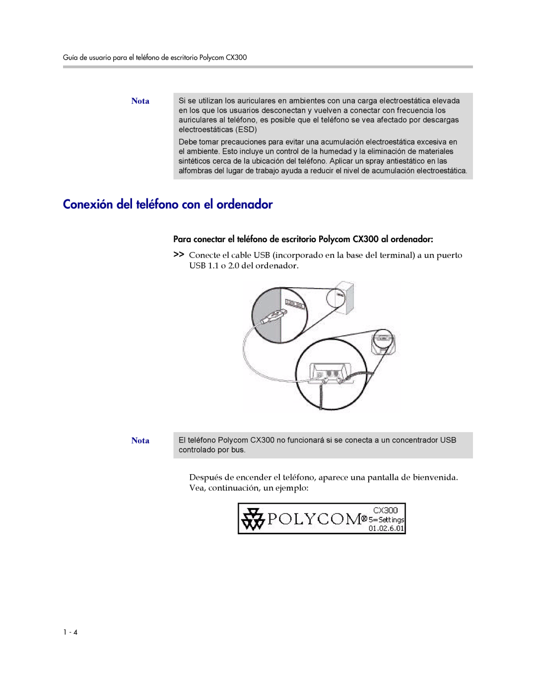 Polycom CX300 manual Conexión del teléfono con el ordenador 