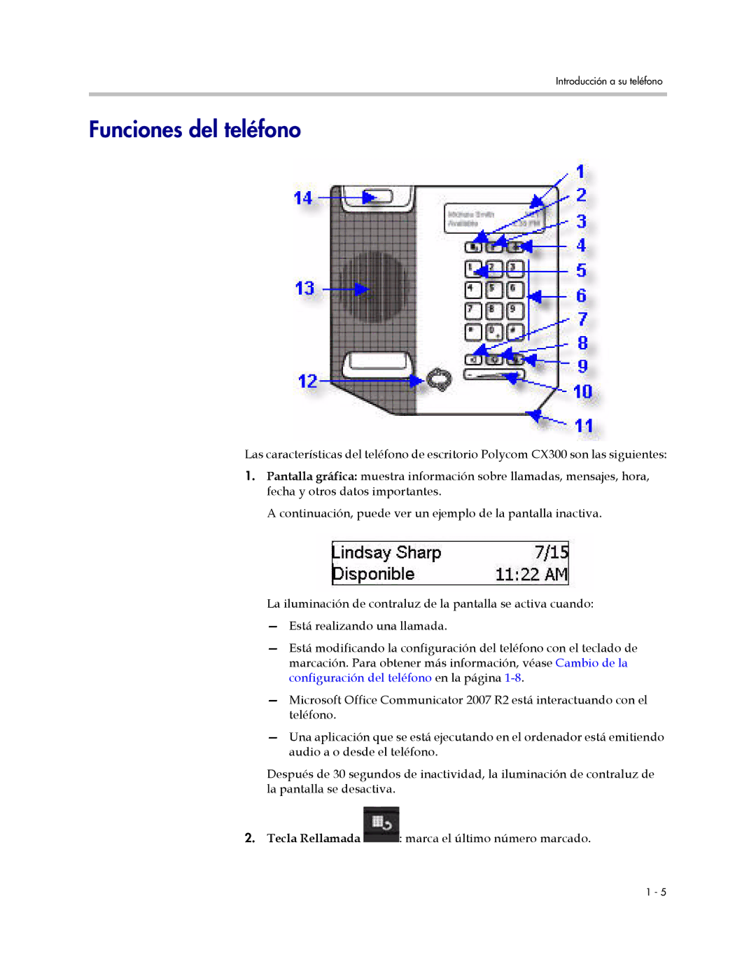 Polycom CX300 manual Funciones del teléfono 