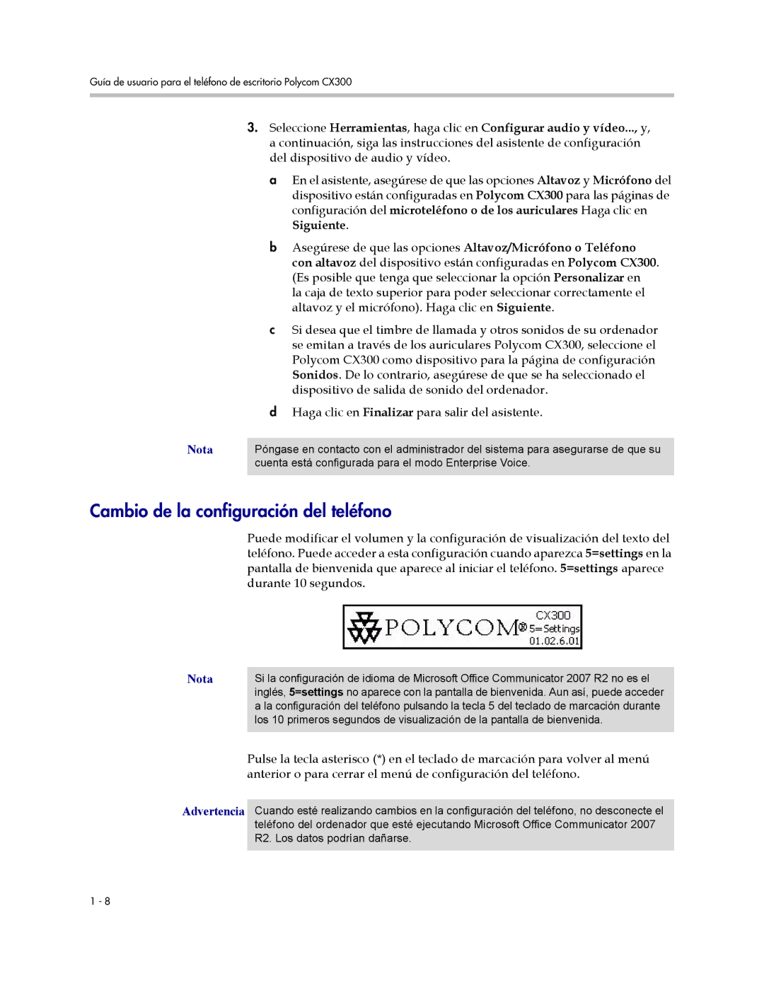 Polycom CX300 manual Cambio de la configuración del teléfono 