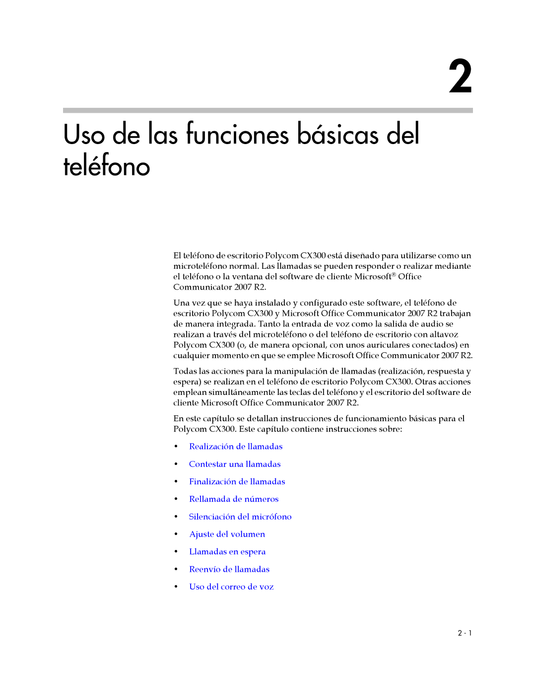 Polycom CX300 manual Uso de las funciones básicas del teléfono 