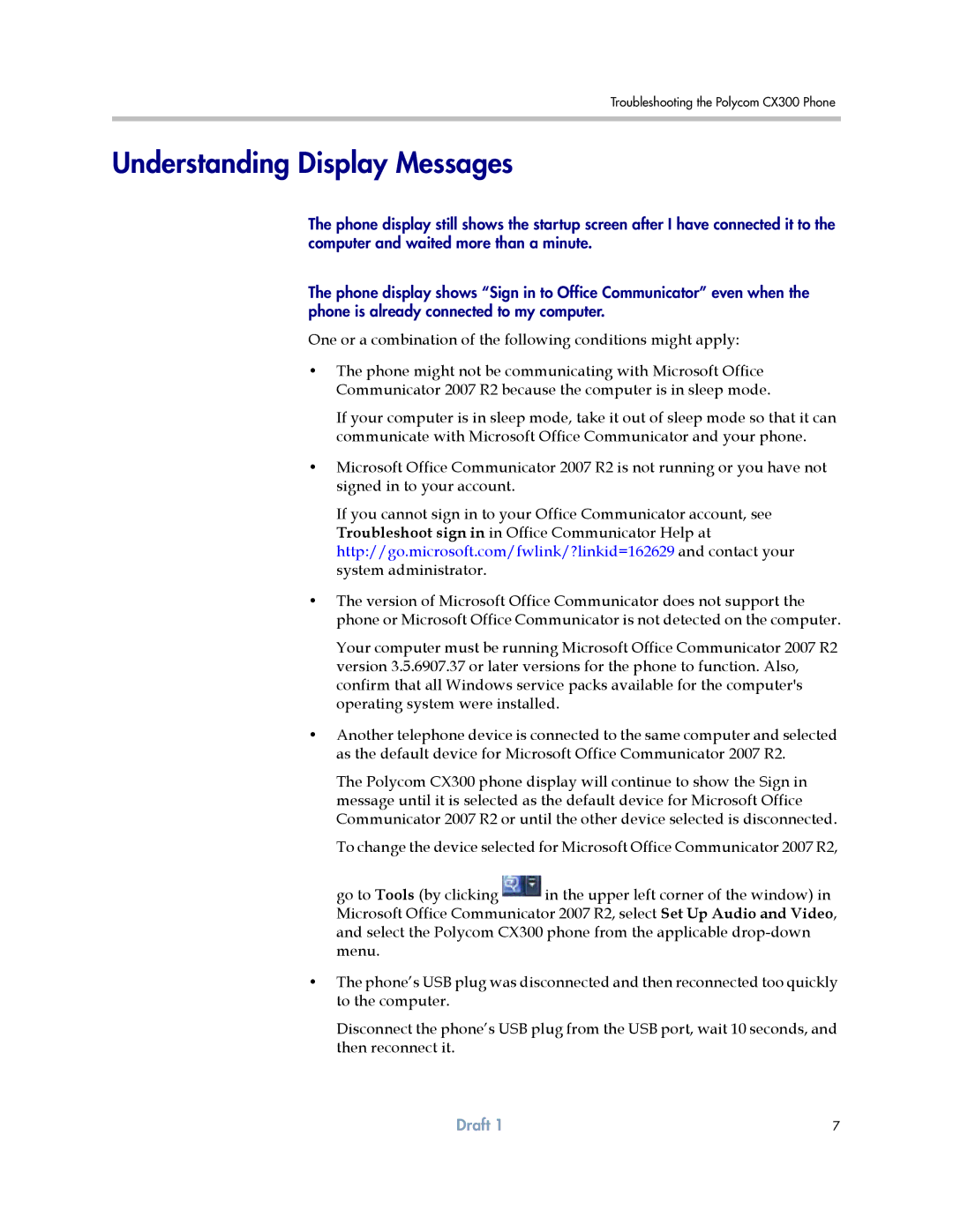 Polycom CX300 manual Understanding Display Messages 