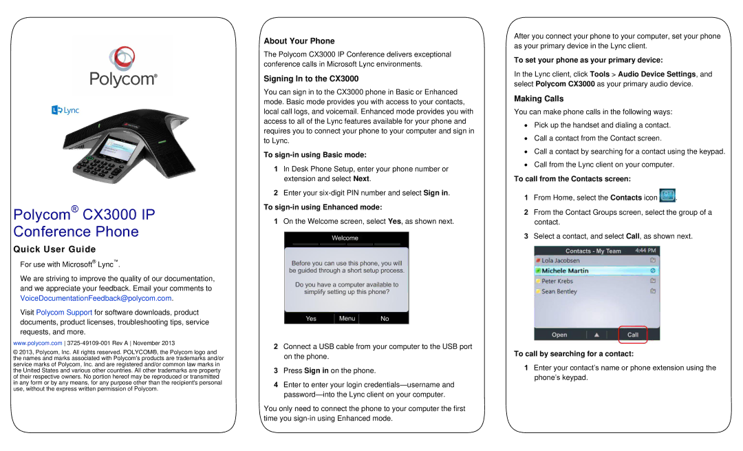 Polycom manual About Your Phone, Signing In to the CX3000, Making Calls 