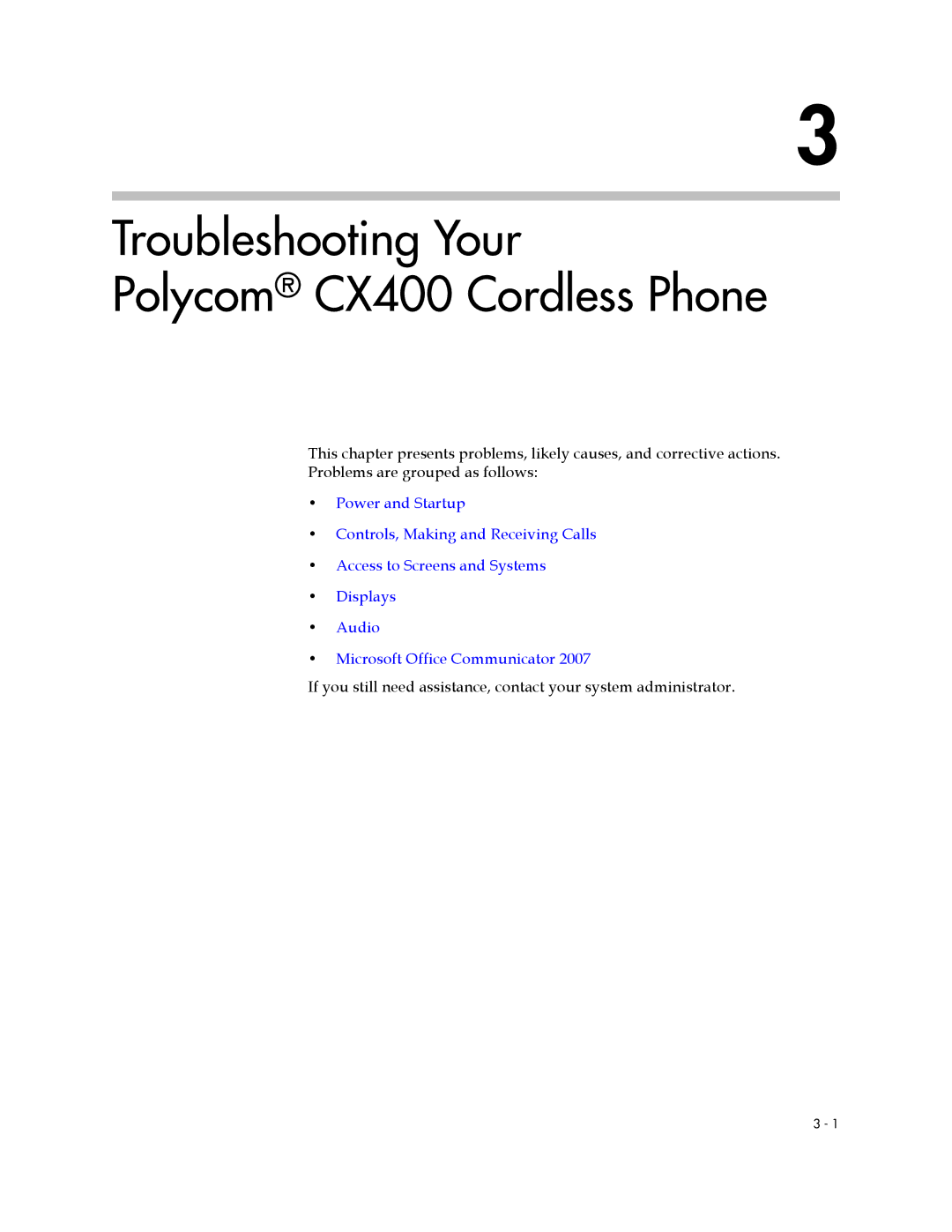 Polycom manual Troubleshooting Your Polycom CX400 Cordless Phone 