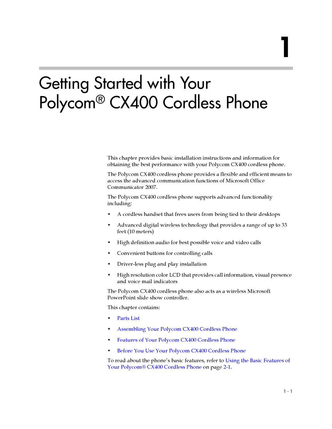 Polycom manual Getting Started with Your Polycom CX400 Cordless Phone 