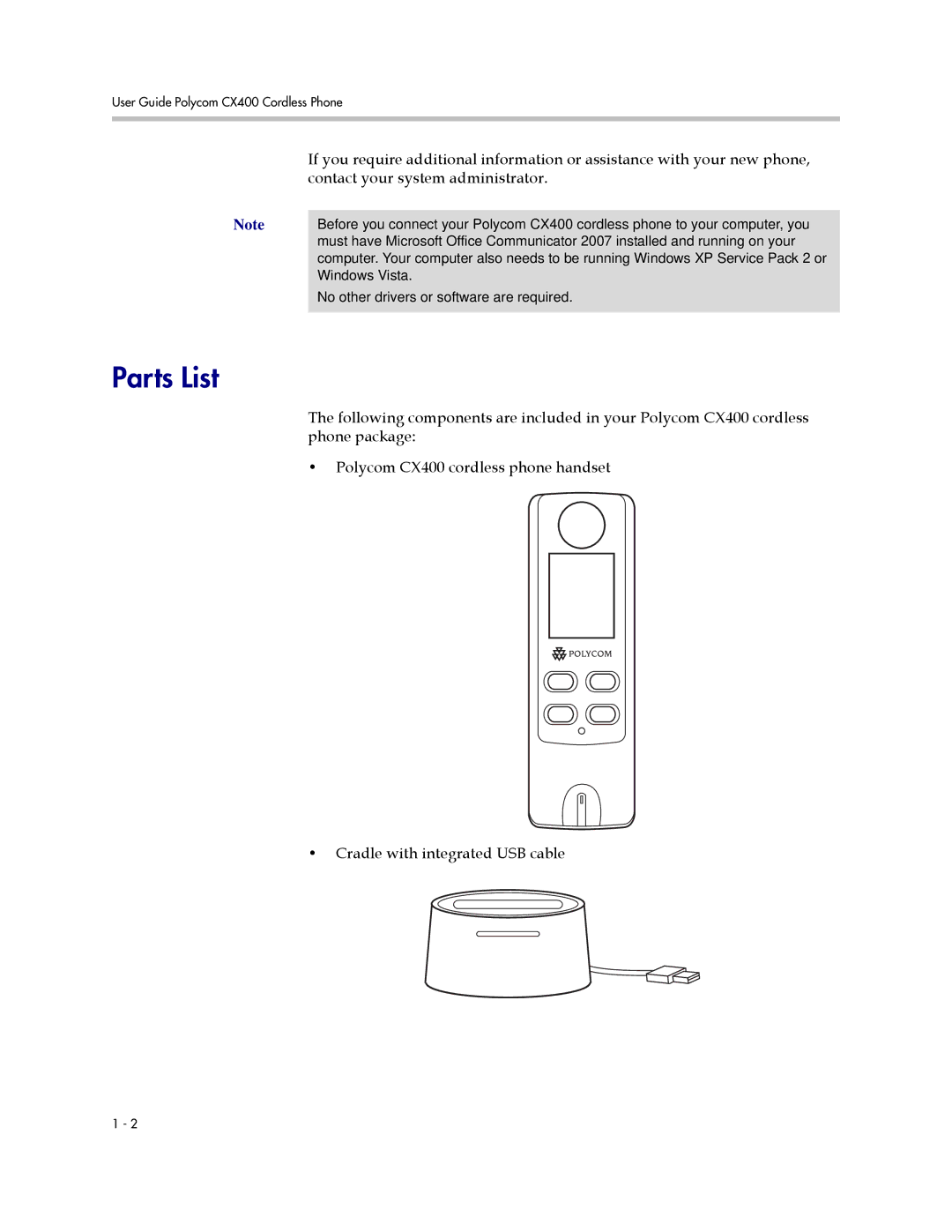 Polycom CX400 manual Parts List, Contact your system administrator 