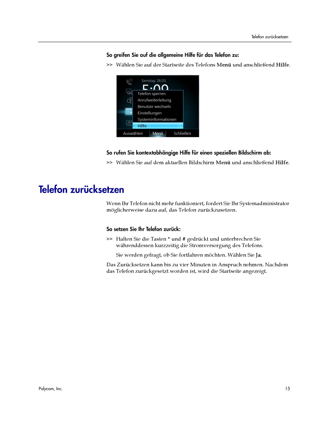 Polycom CX500 manual Telefon zurücksetzen 
