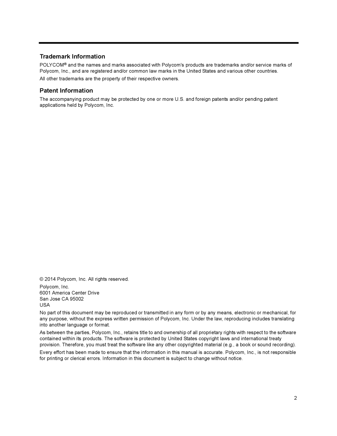 Polycom CX500 manual Trademark Information, Patent Information 