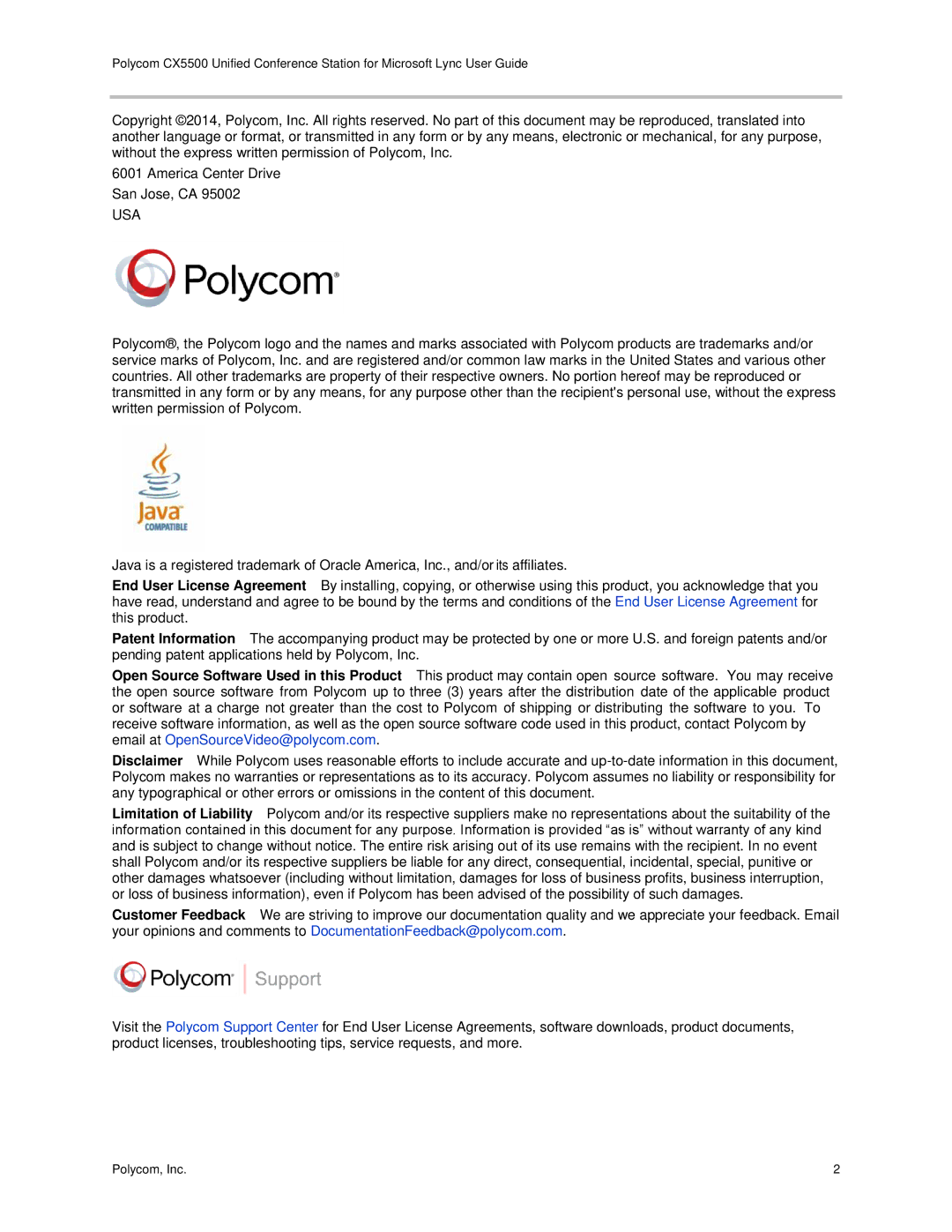 Polycom CX5500 manual Polycom, Inc 