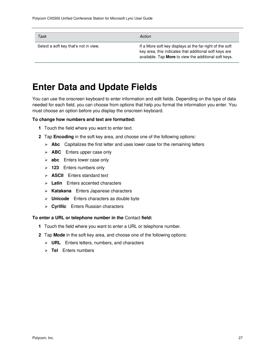 Polycom CX5500 manual Enter Data and Update Fields, To change how numbers and text are formatted 