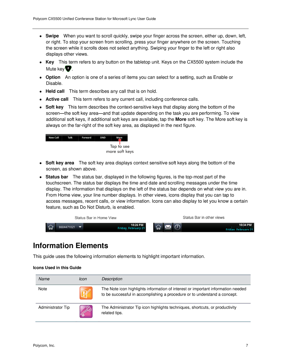 Polycom CX5500 manual Information Elements, Icons Used in this Guide 