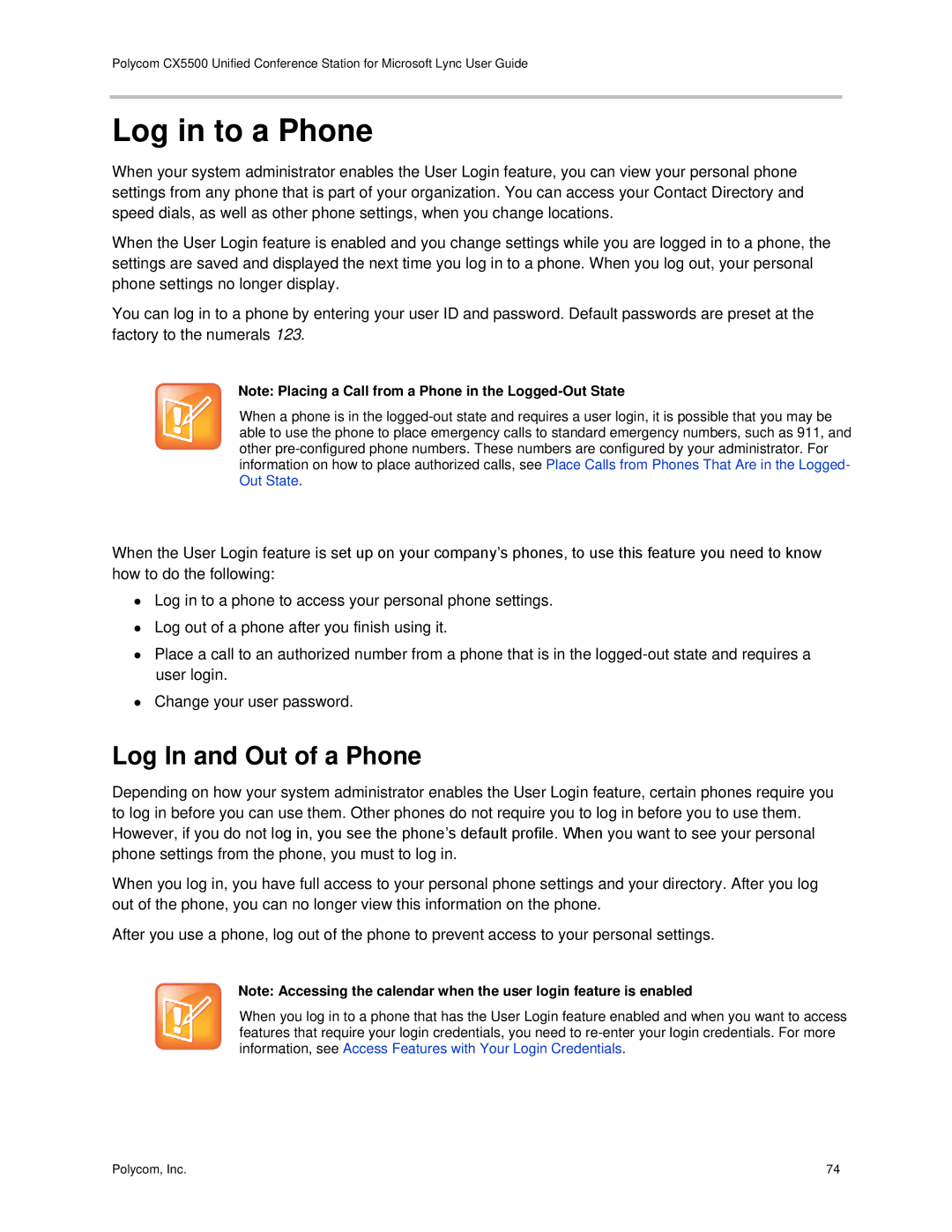 Polycom CX5500 manual Log in to a Phone, Log In and Out of a Phone 