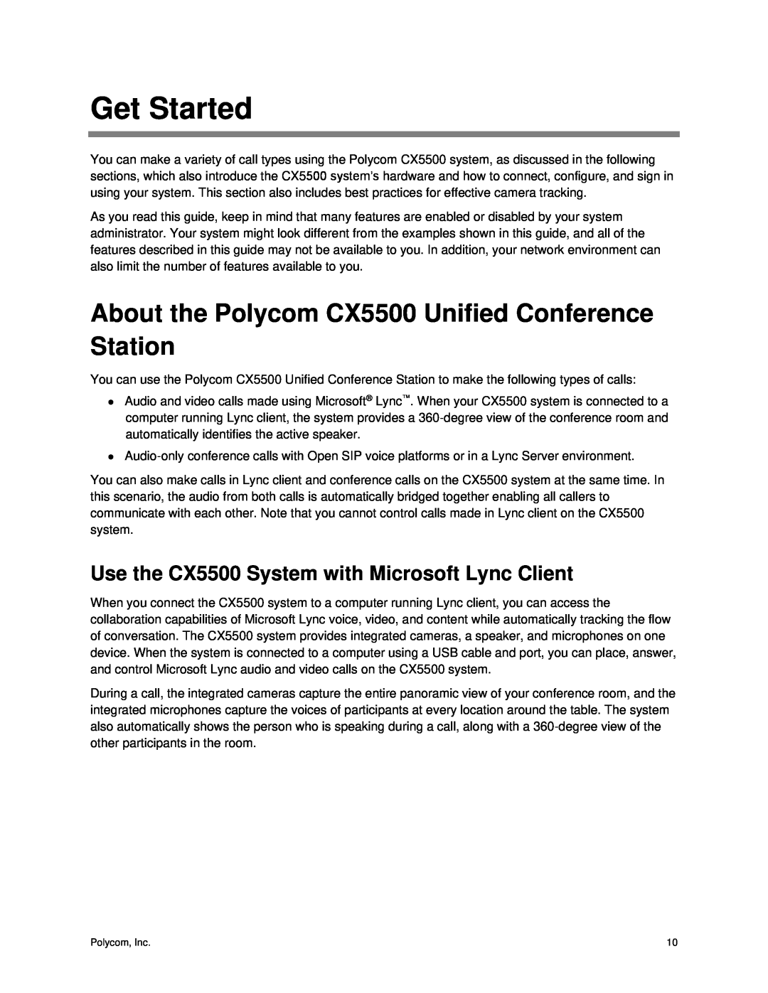 Polycom manual Get Started, About the Polycom CX5500 Unified Conference Station 